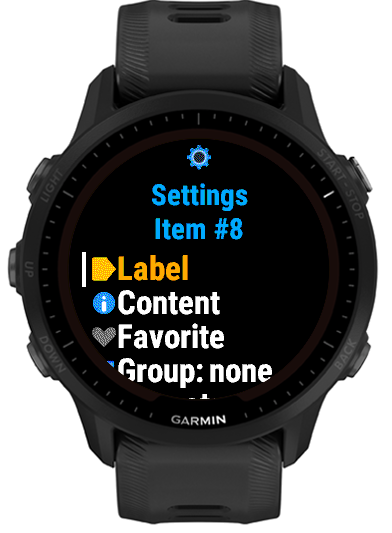 Add New item screen with label, content and format toggles