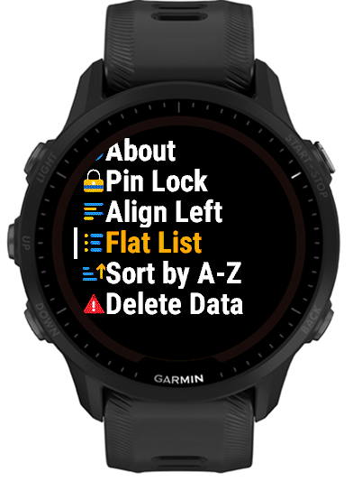 Settings menu with Flat List selected