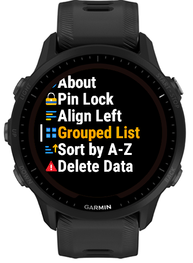 Settings menu with Grouped List selected