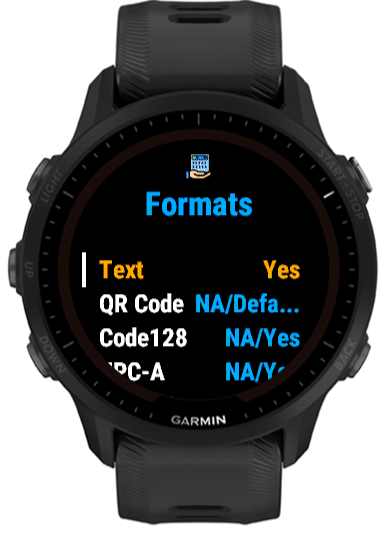 Formats menu with the Text row at the top